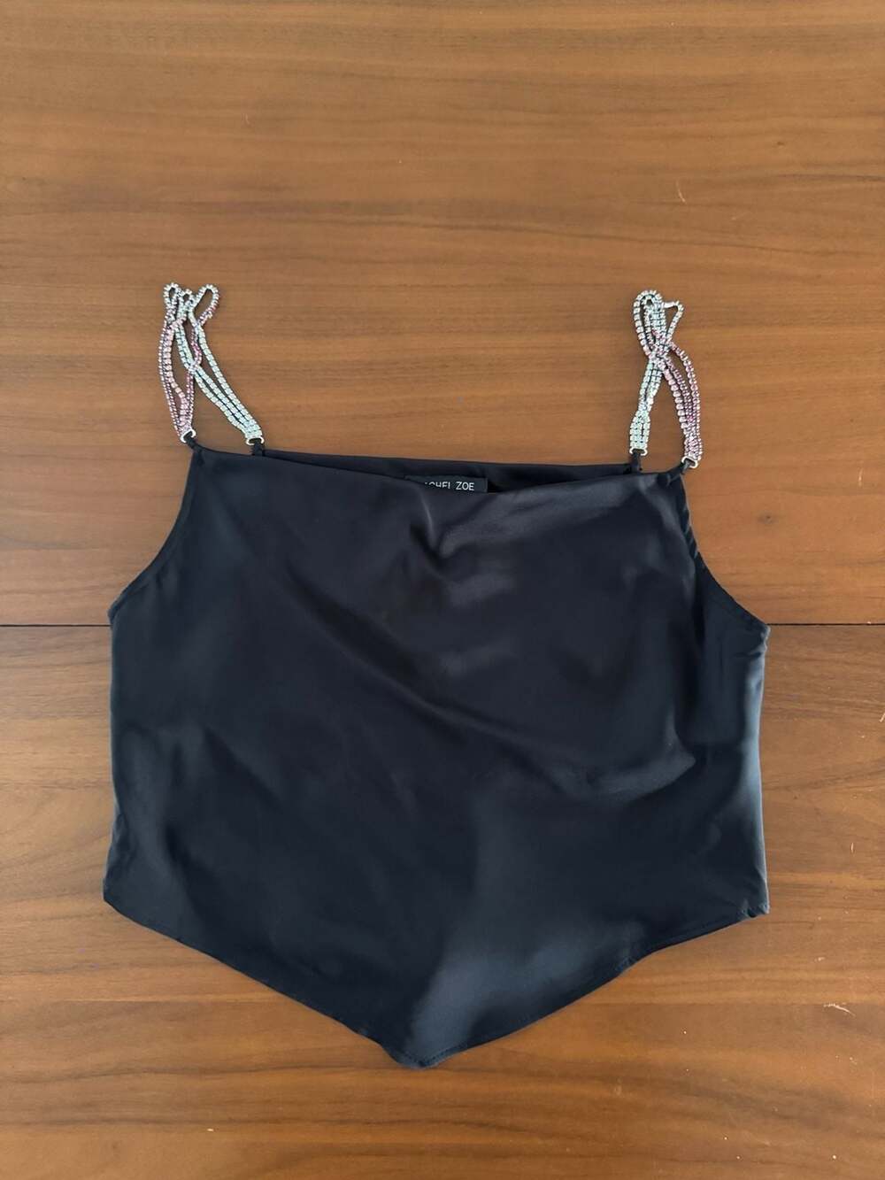 Rachel Zoe Black Satin Rhinestone Strap Tank Top Size S